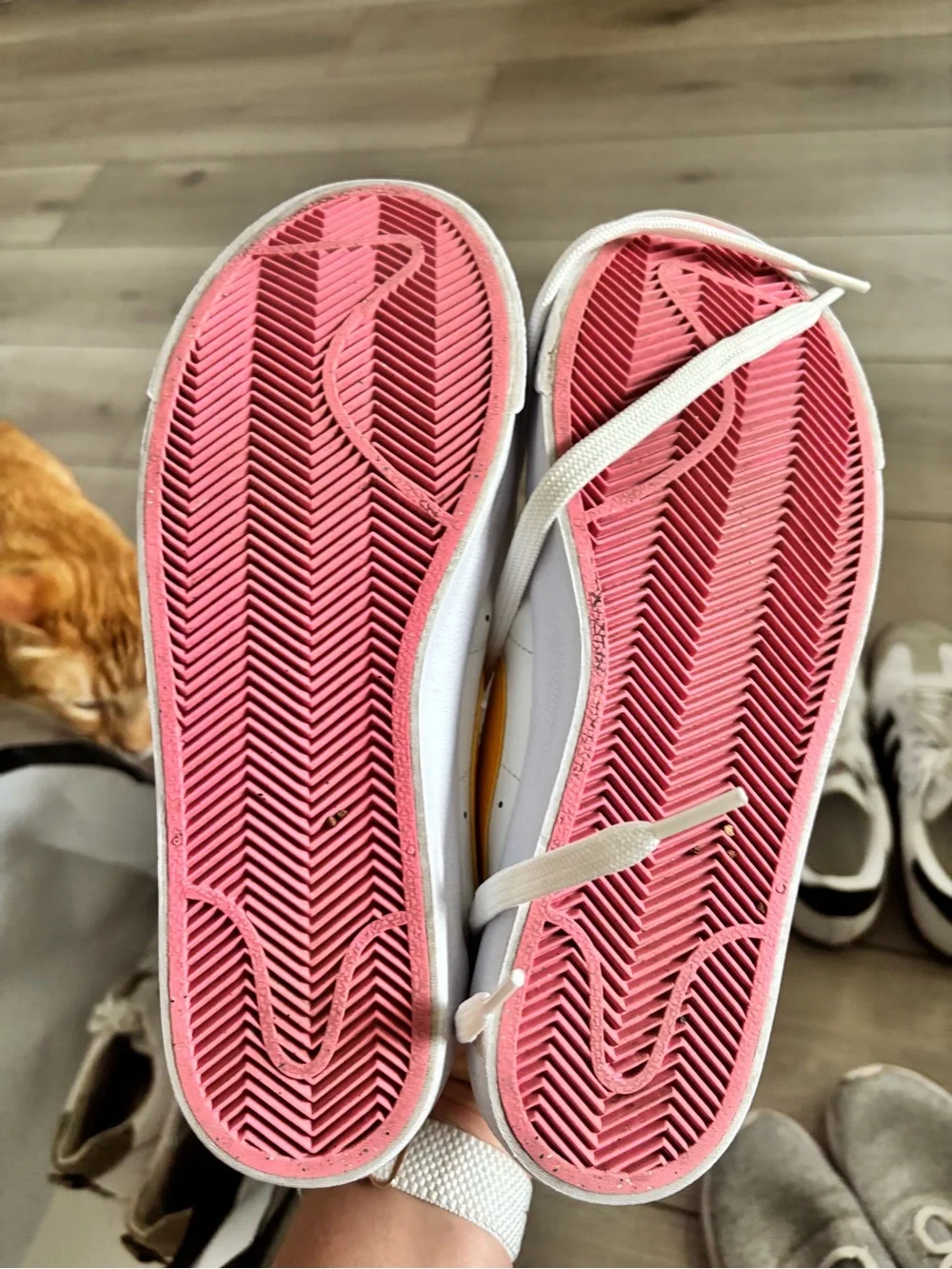 Nike White Sneakers with Yellow Swoosh